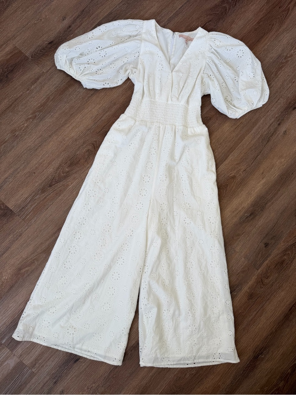 Hutch White Eyelet Puff-Sleeve Jumpsuit